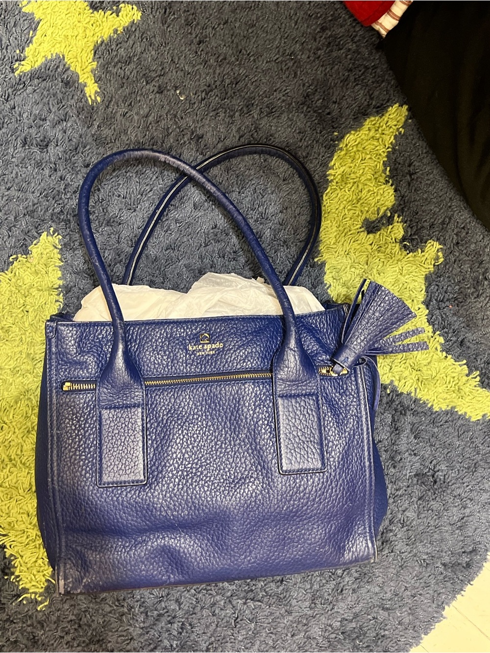 kate spade Royal Blue Pebbled Leather Tote with Tassel